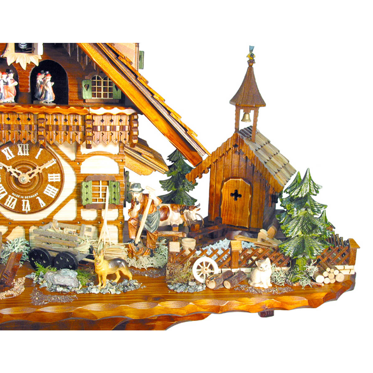 Zoomed in view of the Chapel featured on the side of the clock