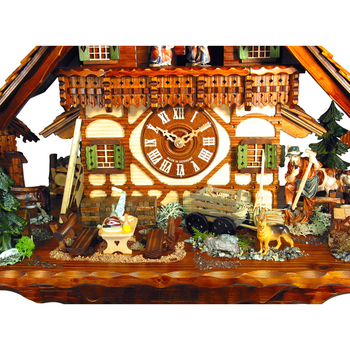 Zoomed in view of the table featured prominently on the front of the clock