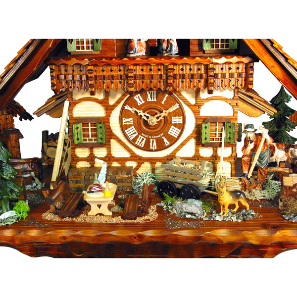 Zoomed in view of the table featured prominently on the front of the clock