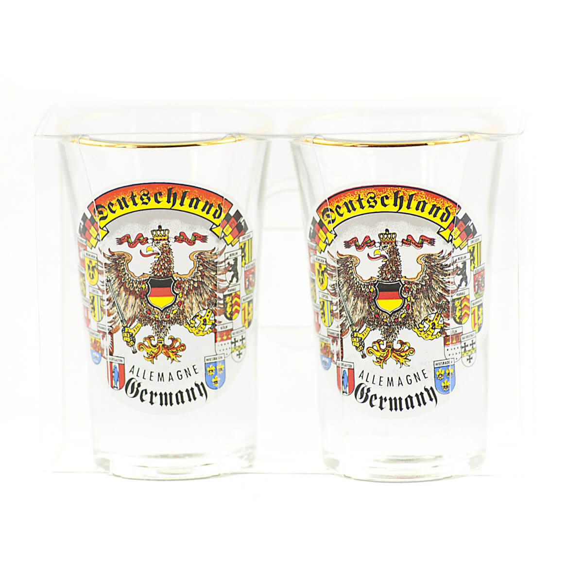 Goldrimmed German Shot Glass 2Pack Fehrenbach Black Forest Clocks