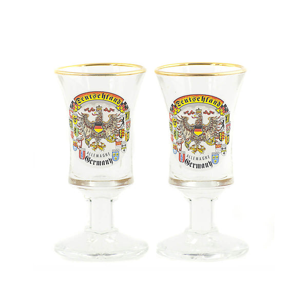 Pair of Gold Rimmed German Shot Glasses with Stem