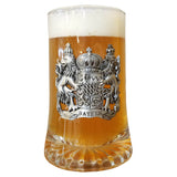 Glass beer mug with silver Bavarian coat of arms