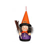 This little wobble figurine witch, with her purple jacket and her bright orange hat is holding a broom in one hand and her friend, the raven, in the other.