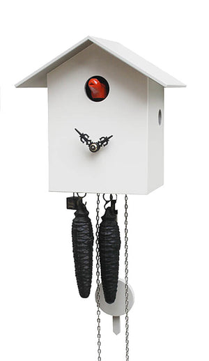 Cuckoo Clock - 1-Day Bird House Modern Clock in White - Romba