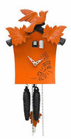 Cuckoo Clock - 1-Day Orange Modern with Bird & Leaf Motif - Romba