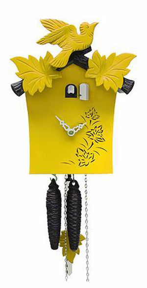 Cuckoo Clock - 1-Day Yellow Modern with Bird & Leaf Motif - Romba