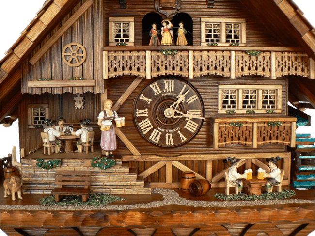 Typical Scene in a German Restaurant, Beer drinkers, Card Players, and a Waitress on Schneider Clock