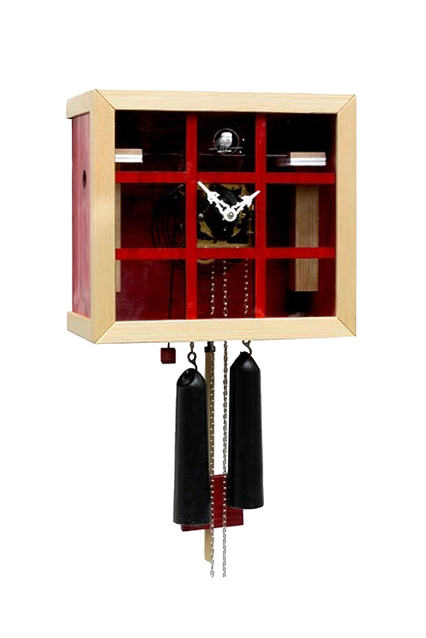 Cuckoo Clock - 8-Day Modern with Glass Face & Red Grid - Romba