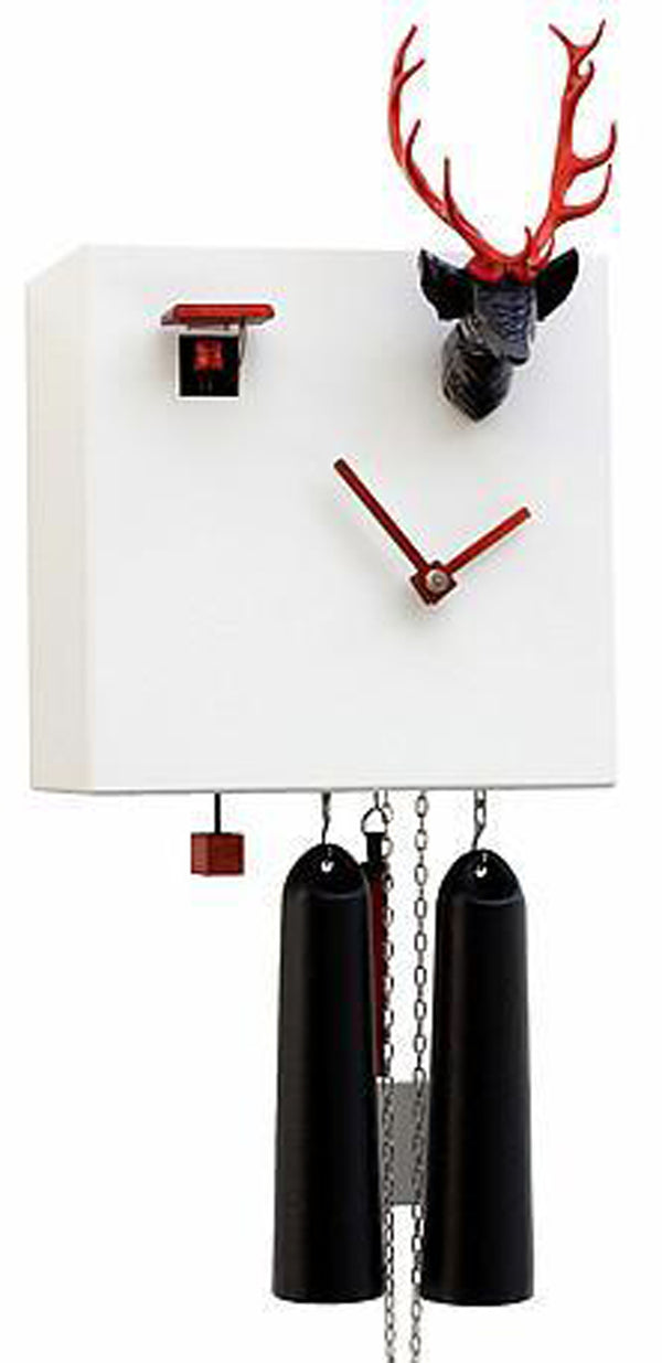 Cuckoo Clock - 8-Day Modern White Clock with Stag Head - Romba