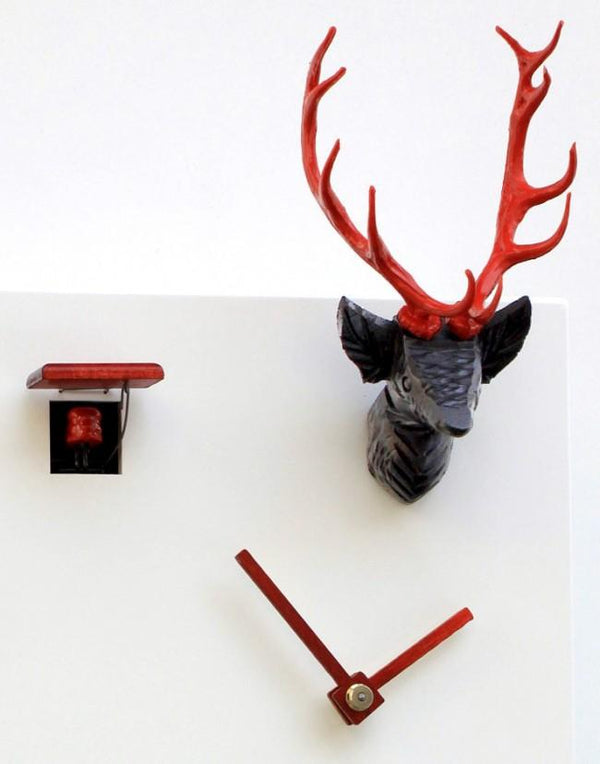 Cuckoo Clock - 8-Day Modern White Clock with Stag Head - Romba