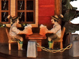 Two Bavarian Men holding their Beer Mugs on an Anton Schneider Black Forest Chalet Cuckoo Clock
