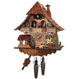 Dog next to water wheel watching little Girl on Rocking Horse on an Engstler Black Forest Cuckoo Clock
