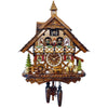 A Dog and a Water Wheel on an Engstler Chalet Black Forest Cuckoo Clock with a Bavarian Man chopping Wood