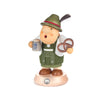 This stunning hand carved German smoker is dressed in the traditional German outfit of a Bayer, a German term meaning a real Bavarian. The body lifts away from the feet to house the incense cone and smoke flows from the mouth when the smoker is in use.  This chubby Bavarian is holding his grey beer stein and a large pretzel, wearing his Lederhosen and Bavarian hat with chamois tuft proudly.