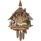 A Biergarten with a Waitress bringing Beer Mugs to two Bavarian Men on a Hekas Black Forest Cuckoo Clock