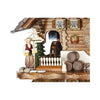 Waitress wearing a Dirndl with Beer Mugs next to a Biergarten Sign and a Water Wheel on a Hekas Clock