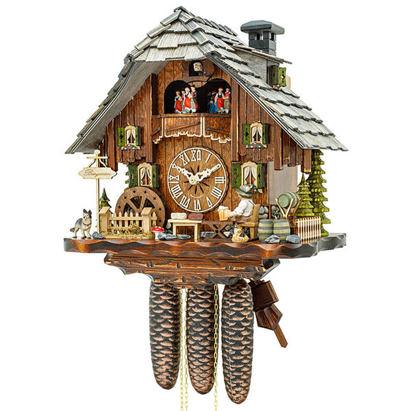 Hekas 8 day clock with music, moving beer drinkers, water wheels, and dancers.