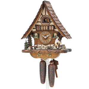 8-Day Chalet Cuckoo Clock with woodchopper and St. Bernard