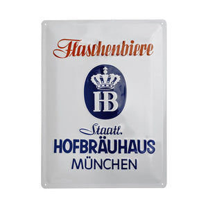  Vintage metal advertising sign for the Hofbräuhaus brewery and beer hall.