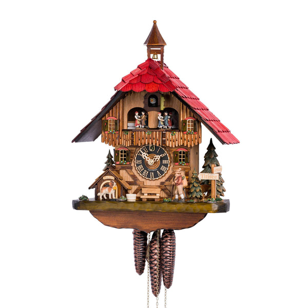 Hones 1 Day Chalet clock with moving wanderer, st bernard, dancers and music