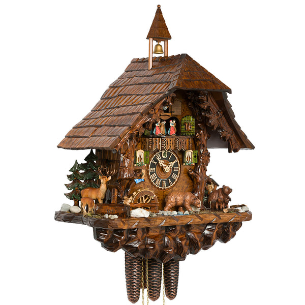 Hones 8 Day Chalet clock with Moving Bears, spinning water wheel, dancers, and music! 
