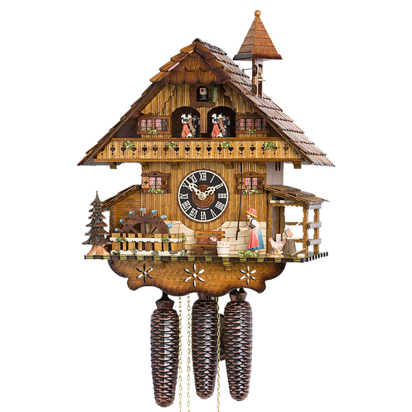 Hones 8 Day clock with girl ringing bell, dancers, and music