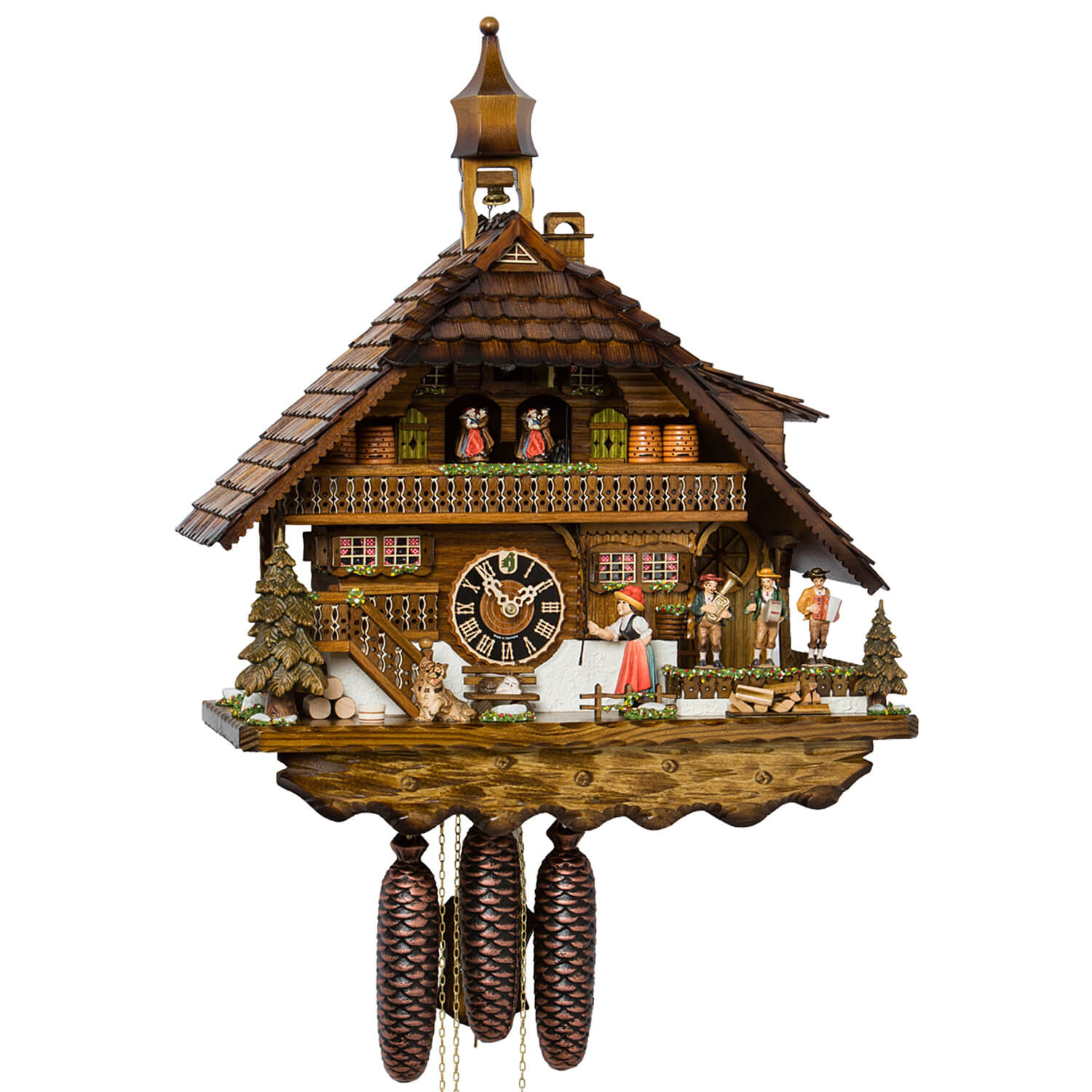 Hoken Clock Handcrafted Hönes 8-Day Chalet Clock with Alpine Music Scene