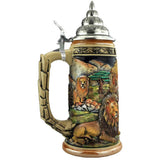 Beer Mug with Male lions in their habitat in the Savanna in Africa.