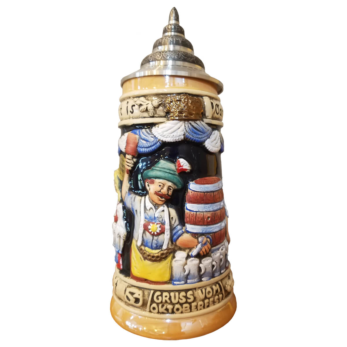 German Beer Stein with Lid - Oktoberfest Greetings .5L
