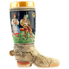 ceramic King beer boot with a Bavarian couple on a bench.