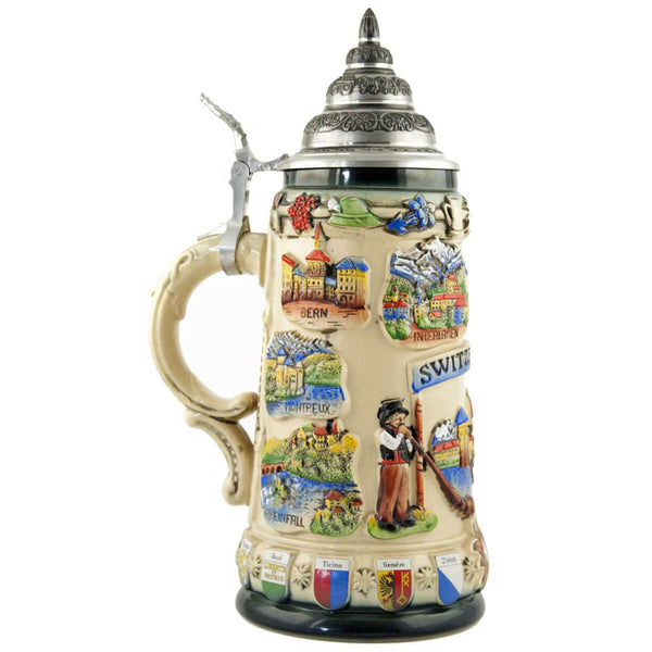 Beer Stein with pictures of Interlaken, Bern, Montreux and the Rheinfall