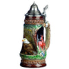 King Beer Stein with a proud bald eagle who sits in a grotto on a stone and observes its environment. The brown and green tones of the Mug underline the nature scenes.