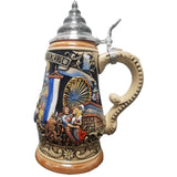 Beer Stein with a couple dancing in front of a Ferris wheel at the Oktoberfest