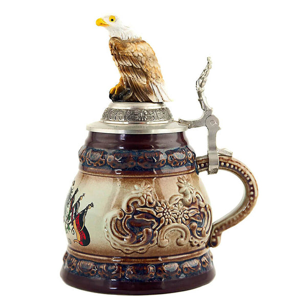 KING beer mug with a proud eagle on the pewter lid. below the eagle you can see a discreet Edelweiss ornament.