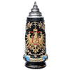 Imposing black Beer Stein with a red/golden pewter eagle and a banner inscribed with Deutschland (Germany)