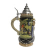 Side view of golf-themed beer stein showing golfer attempting to putt ball into hole with flag, crafted by King-Werk in Germany.