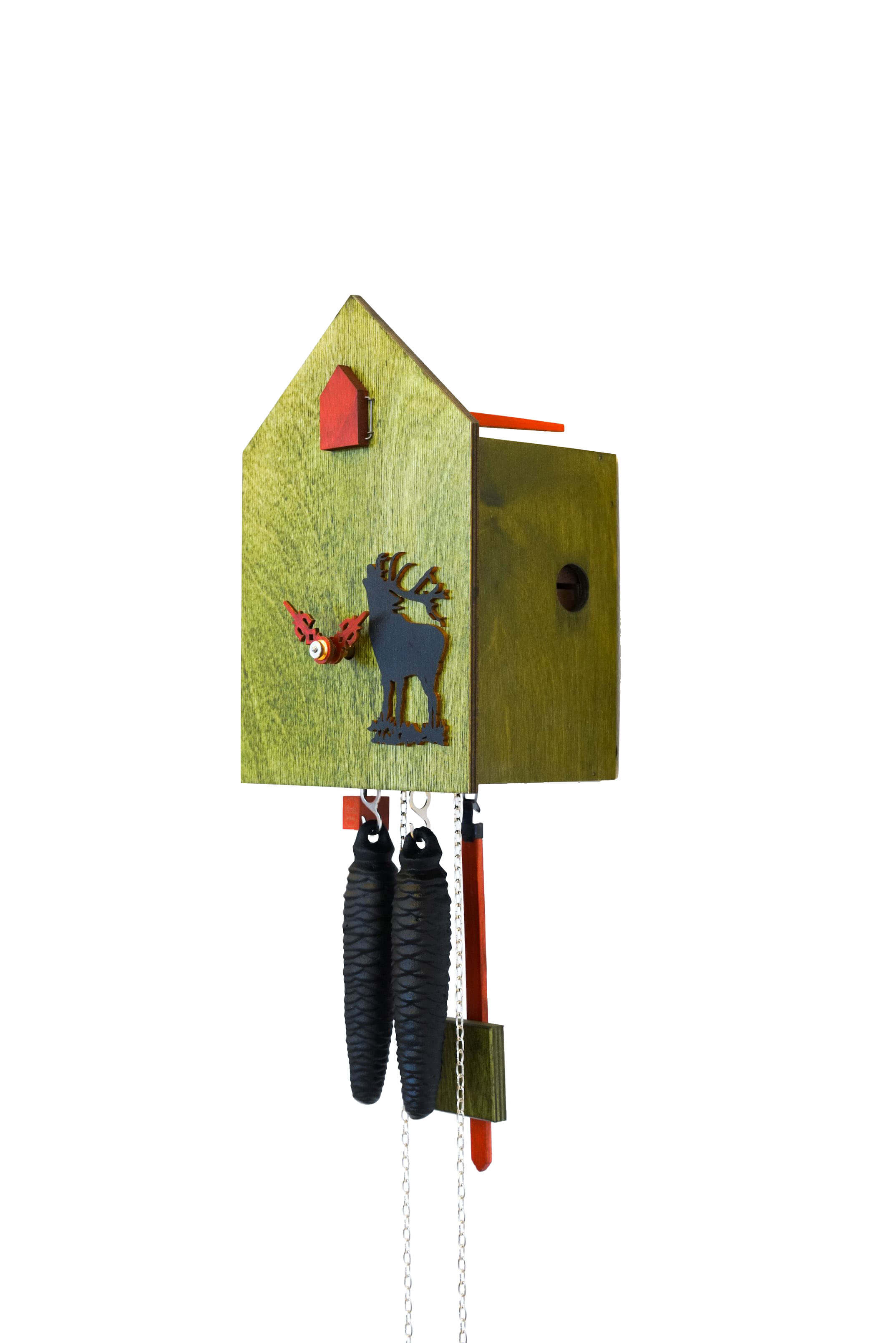 Cuckoo Clock - 8-Day Modern Clock with Caribou (green) - Romba
