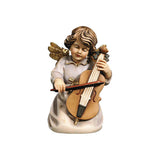 Kneeling Angel playing a cello. His golden wings match the dress with small golden stars and a golden bow.
