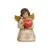 Kneeling Angel holding a red heart. His golden wings match the white dress with small golden stars and a golden bow.