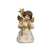 Kneeling Angel holding a star on a wand. His golden wings match the white dress with small golden stars and a golden bow.