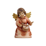 Kneeling Angel playing a drum. His golden wings match the red dress with small golden stars and a golden bow.