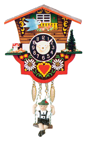 Cuckoo Bird moving and Bavarian Boy swinging on an Engstler Miniature Clock 