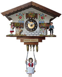 Heidi and Peter in front of Heidi’s Chalet on Engstler Miniature Clock with Bavarian Girl swinging