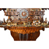 Wide view of the front of the clock, with the beer drinkers, wood chopper, and animals. 
