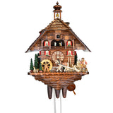 Schwer 8 Day clock featuring dancers, a spinning water wheel, and music