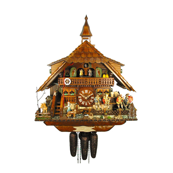 Schwer 8 Day Clock with band, music, dancers, and bell tower