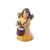 Sculpted wooden Sissi Angel figurine with golden wings in a yellow dress, playing a drum.