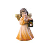 Sculpted wooden Sissi Angel figurine with golden wings in an orange dress, holding a lighted lantern.