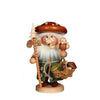 Dwarf Mushroom Man smoker, holding a basket of forest foliage and a bird perched atop his hand. He carries a wooden walking stick with pinecones, and a miniature tree on top.