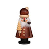 Santa smoker with a rounded hat and pipe, holding a miniature natural tree.